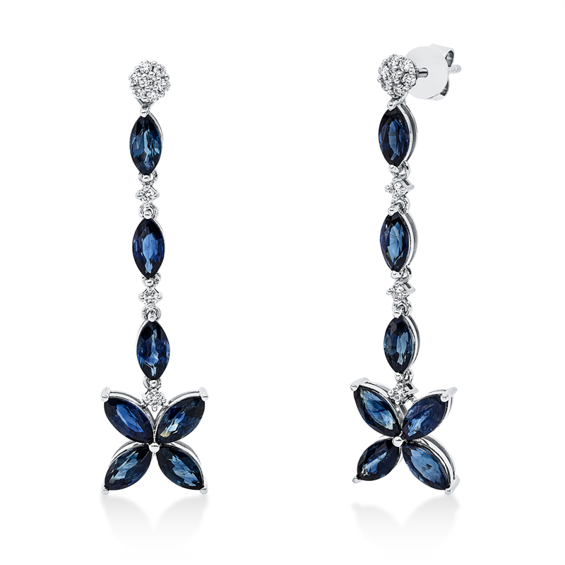 Ohrschmuck mit Saphir  aus 750/-18 Karat Weißgold mit 20 Diamanten 0