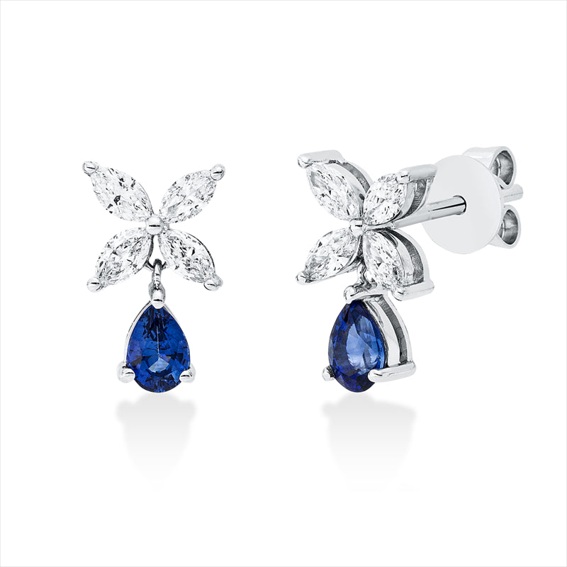 Ohrstecker mit Saphir  aus 750/-18 Karat Weißgold mit 8 Diamanten 0