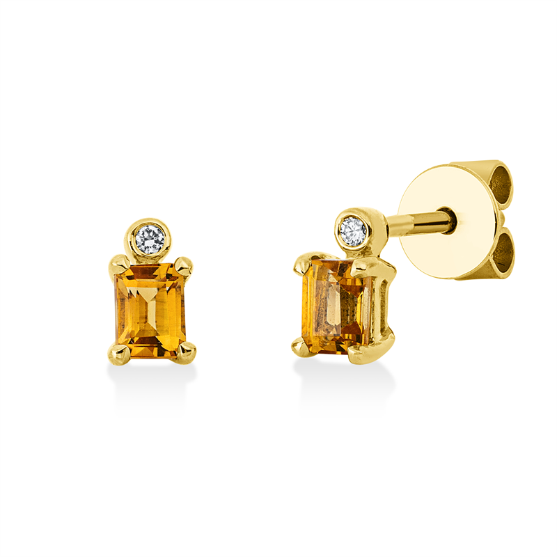Ohrstecker mit Citrin  aus 750/-18 Karat Gelbgold mit 2 Diamanten 0