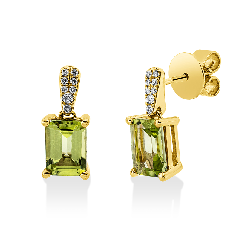 Ohrschmuck mit Peridot  aus 750/-18 Karat Gelbgold mit 16 Diamanten 0
