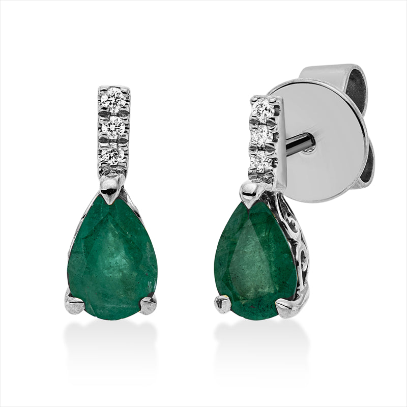 Ohrstecker mit Smaragd  aus 750/-18 Karat Weißgold mit 6 Diamanten 0