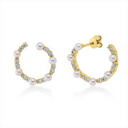 Ohrstecker   mit Zuchtperle aus 750/-18 Karat Gelbgold mit 24 Diamanten 0