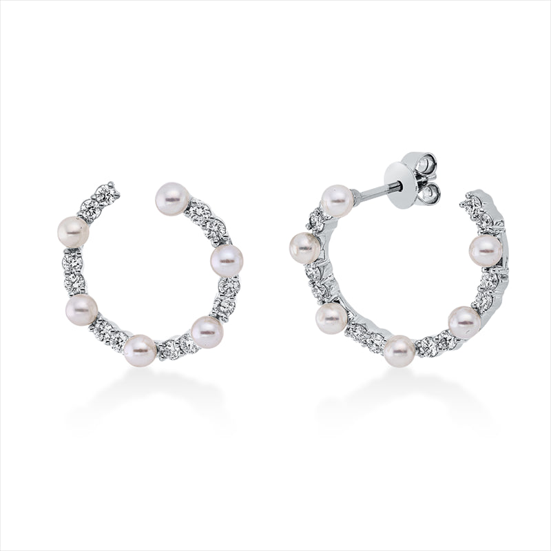 Ohrstecker   mit Zuchtperle aus 750/-18 Karat Weißgold mit 24 Diamanten 0