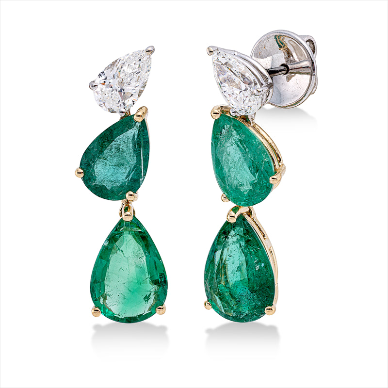Ohrschmuck mit Smaragd  aus 750/-18 Karat Gelbgold / Weißgold mit 2 Diamanten 1