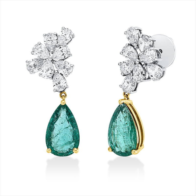 Ohrschmuck mit Smaragd  aus 750/-18 Karat Weißgold / Gelbgold mit 16 Diamanten 3