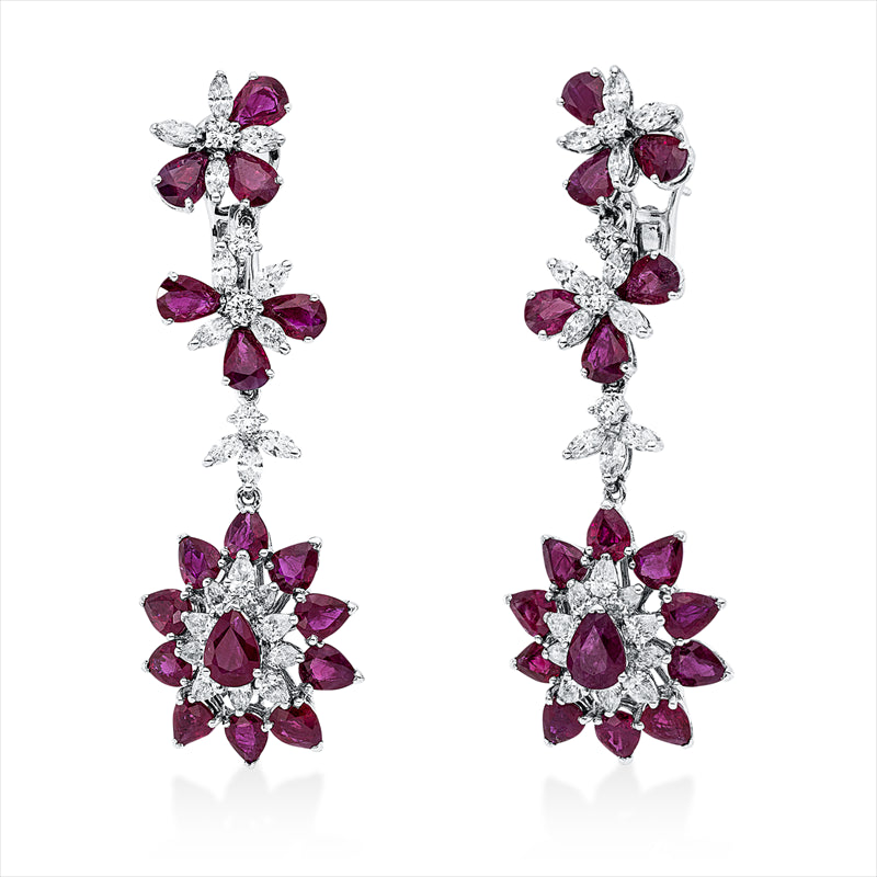 Ohrschmuck mit Rubin  aus 750/-18 Karat Weißgold mit 50 Diamanten 3