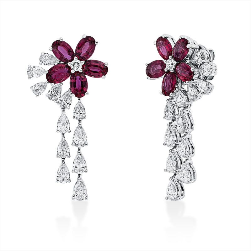 Ohrschmuck mit Rubin  aus 750/-18 Karat Weißgold mit 26 Diamanten 3