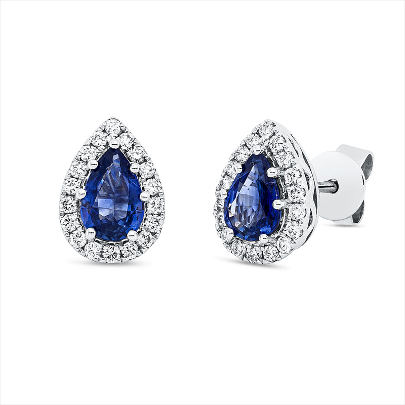 Ohrstecker mit Saphir  aus 585/-14 Karat Weißgold mit 32 Diamanten 0