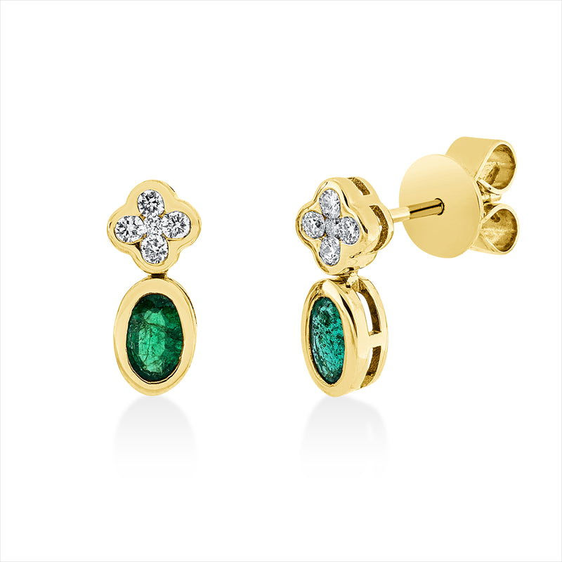Ohrschmuck mit Smaragd  aus 750/-18 Karat Gelbgold mit 10 Diamanten 0