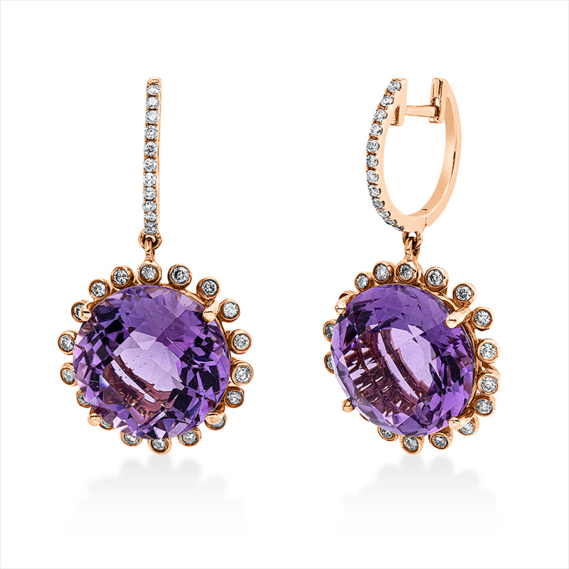 Ohrschmuck mit Amethyst  aus 750/-18 Karat Rotgold mit 60 Diamanten 0