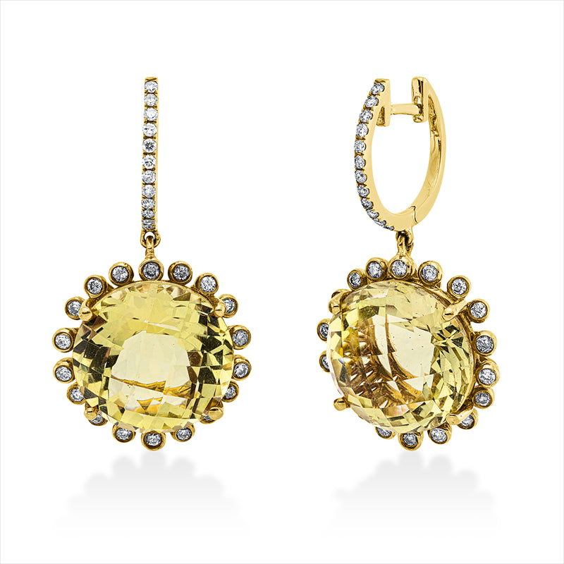 Ohrschmuck mit Lemonquarz  aus 750/-18 Karat Gelbgold mit 60 Diamanten 0