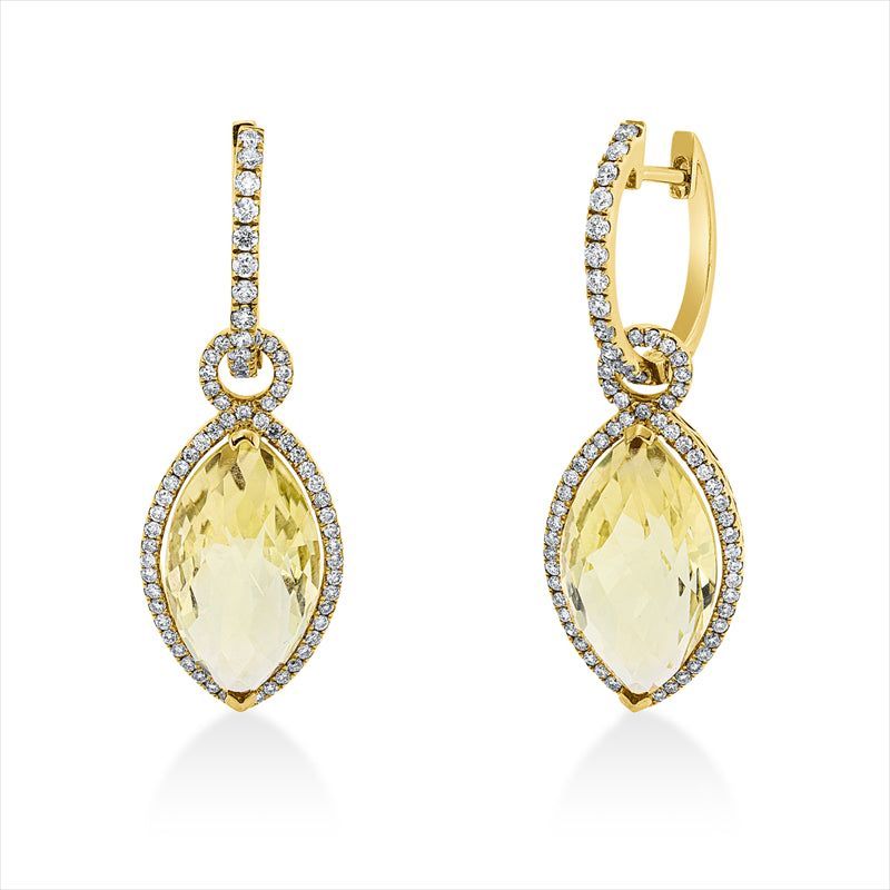 Ohrschmuck mit Lemonquarz  aus 750/-18 Karat Gelbgold mit 136 Diamanten 0