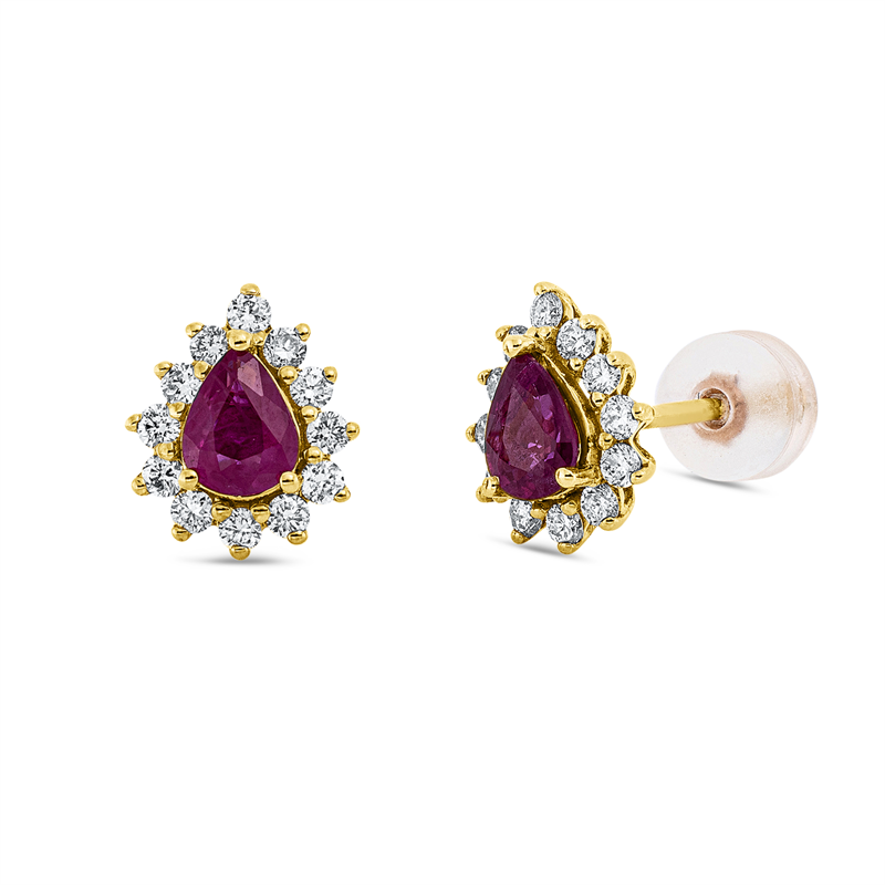 Ohrstecker mit Rubin  aus 750/-18 Karat Gelbgold mit 24 Diamanten 0