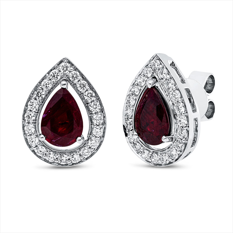 Ohrstecker mit Rubin  aus 750/-18 Karat Weißgold mit 40 Diamanten 0