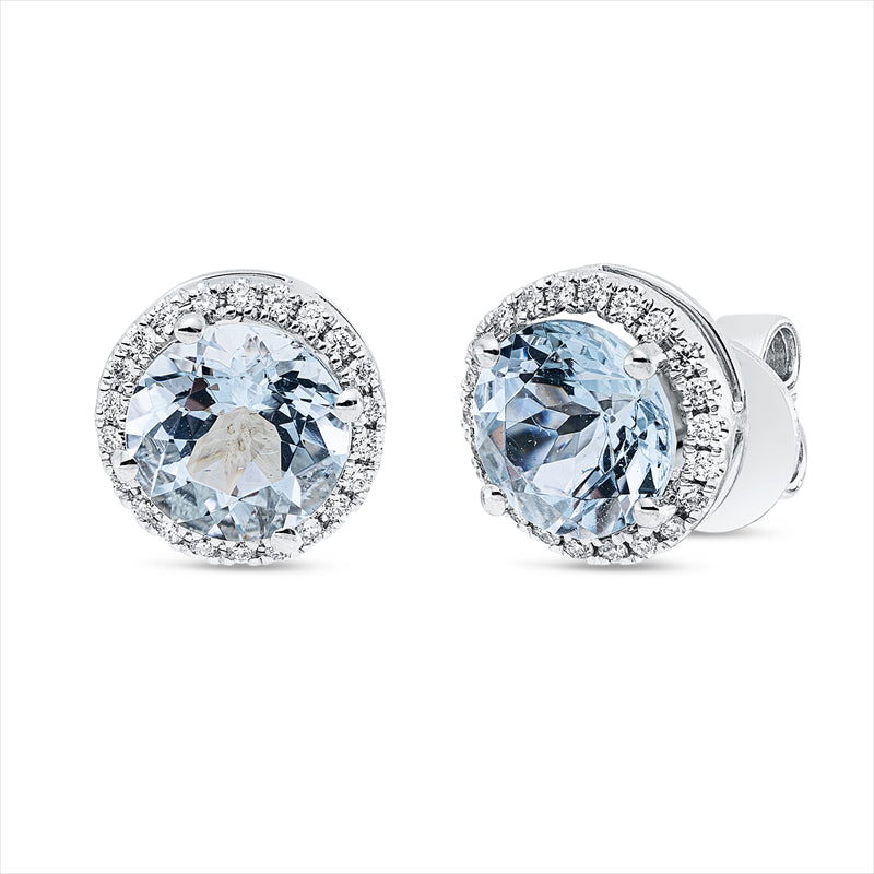 Ohrstecker mit Aquamarin  aus 750/-18 Karat Weißgold mit 44 Diamanten 0