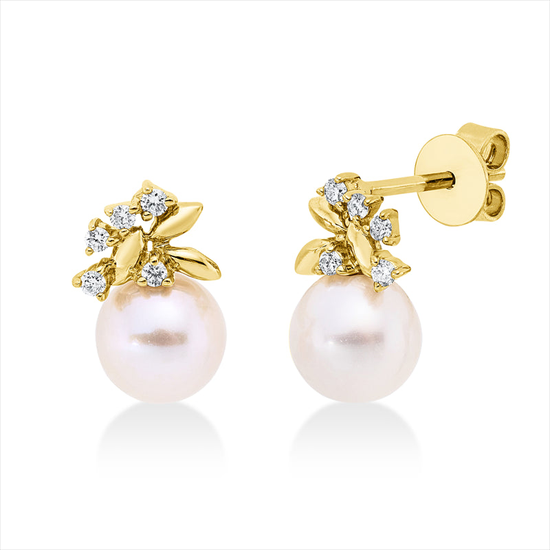 Ohrstecker   mit Süßwasserperle aus 585/-14 Karat Gelbgold mit 10 Diamanten 0