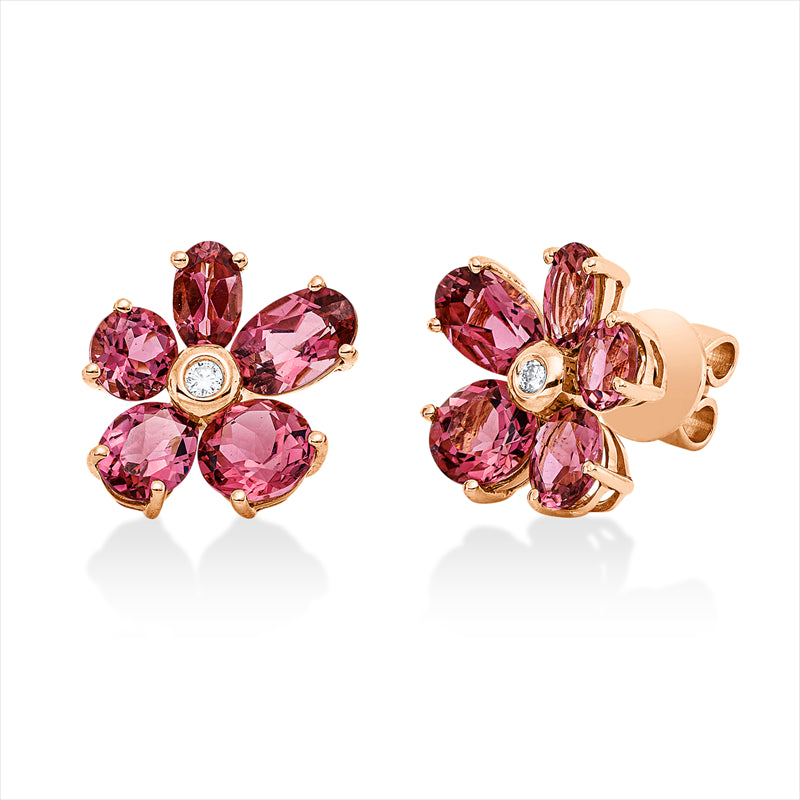 Ohrstecker mit Turmalin  aus 750/-18 Karat Rotgold mit 2 Diamanten 0