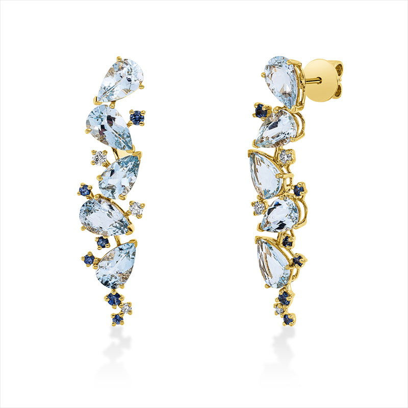 Ohrschmuck mit Saphir  aus 750/-18 Karat Gelbgold mit 6 Diamanten 0