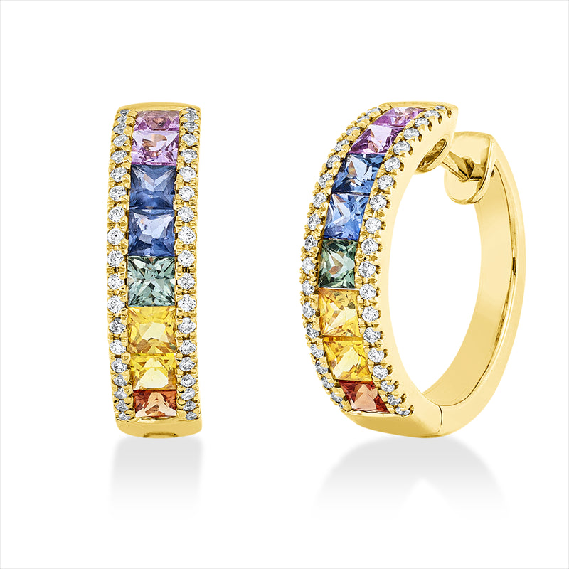 Creolen mit Saphir  aus 750/-18 Karat Gelbgold mit 76 Diamanten 0