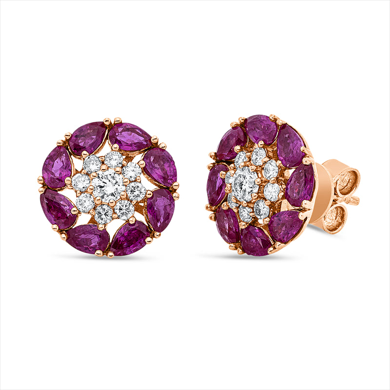 Ohrstecker mit Rubin  aus 750/-18 Karat Rotgold mit 18 Diamanten 0