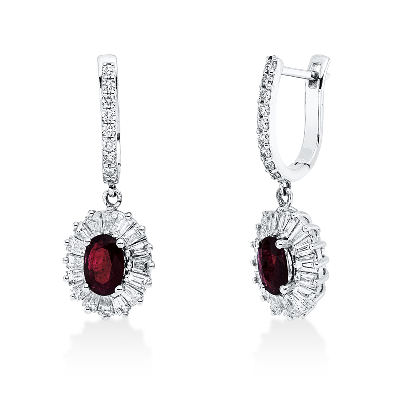 Ohrschmuck mit Rubin  aus 750/-18 Karat Weißgold mit 50 Diamanten 1