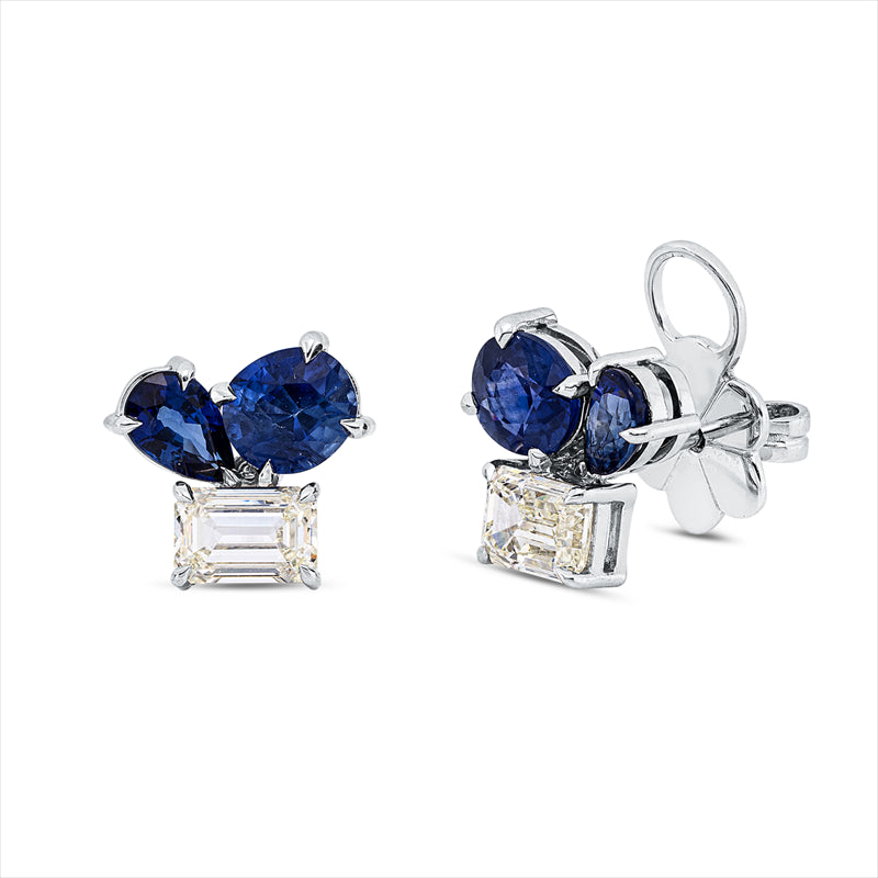 Ohrstecker mit Saphir  aus 750/-18 Karat Weißgold mit 2 Diamanten 1