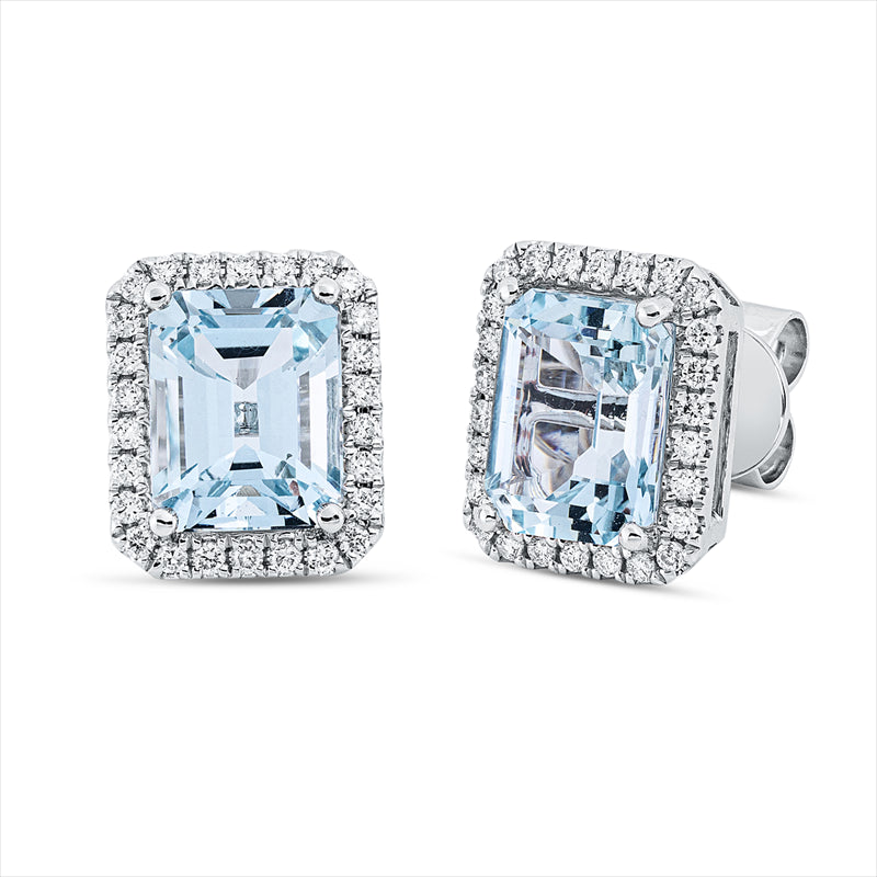 Ohrstecker mit Aquamarin  aus 750/-18 Karat Weißgold mit 52 Diamanten 0