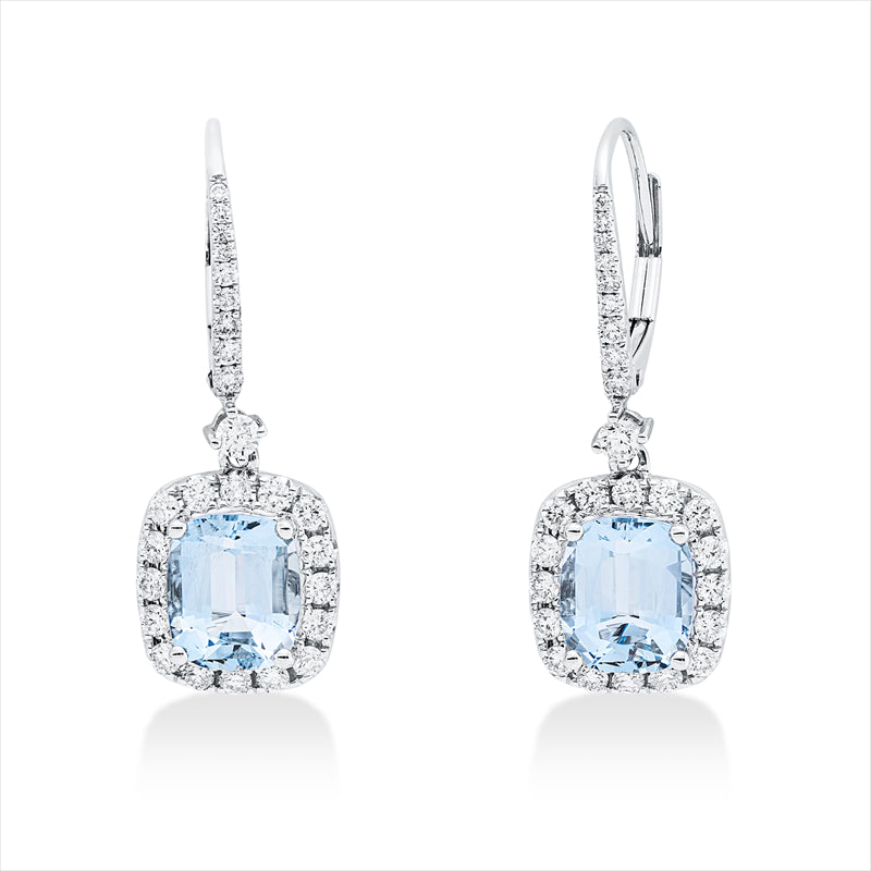 Ohrschmuck mit Aquamarin  aus 750/-18 Karat Weißgold mit 54 Diamanten 0