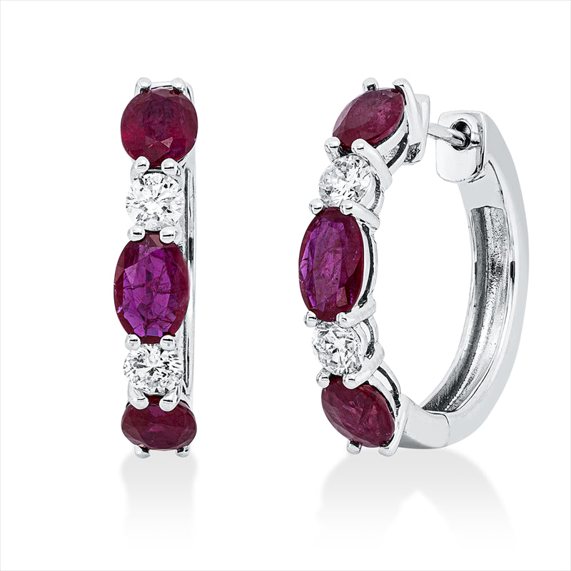 Creolen mit Rubin  aus 750/-18 Karat Weißgold mit 4 Diamanten 0