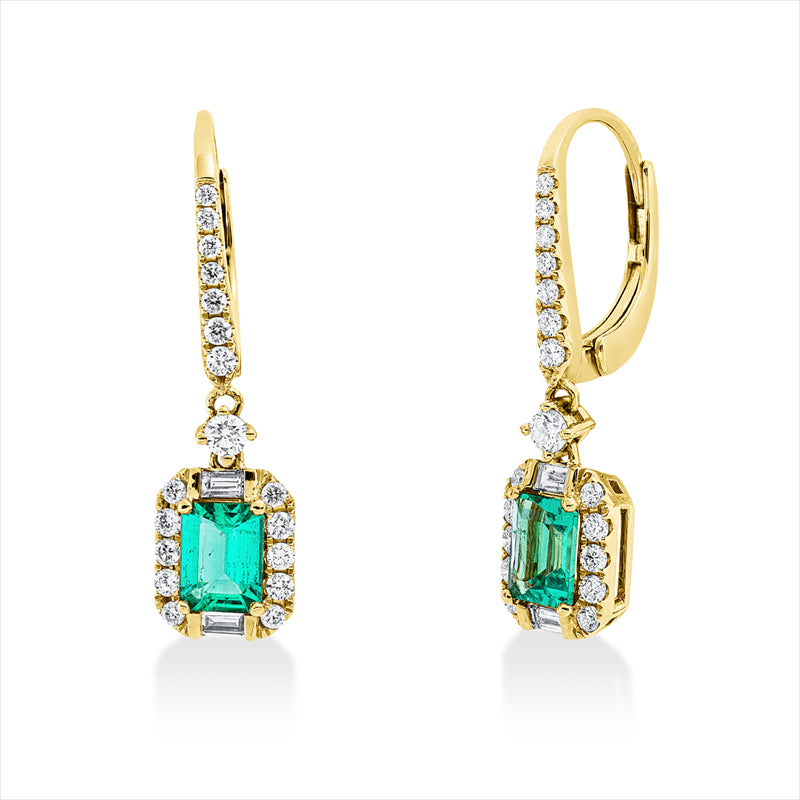 Ohrschmuck mit Smaragd  aus 750/-18 Karat Gelbgold mit 40 Diamanten 0