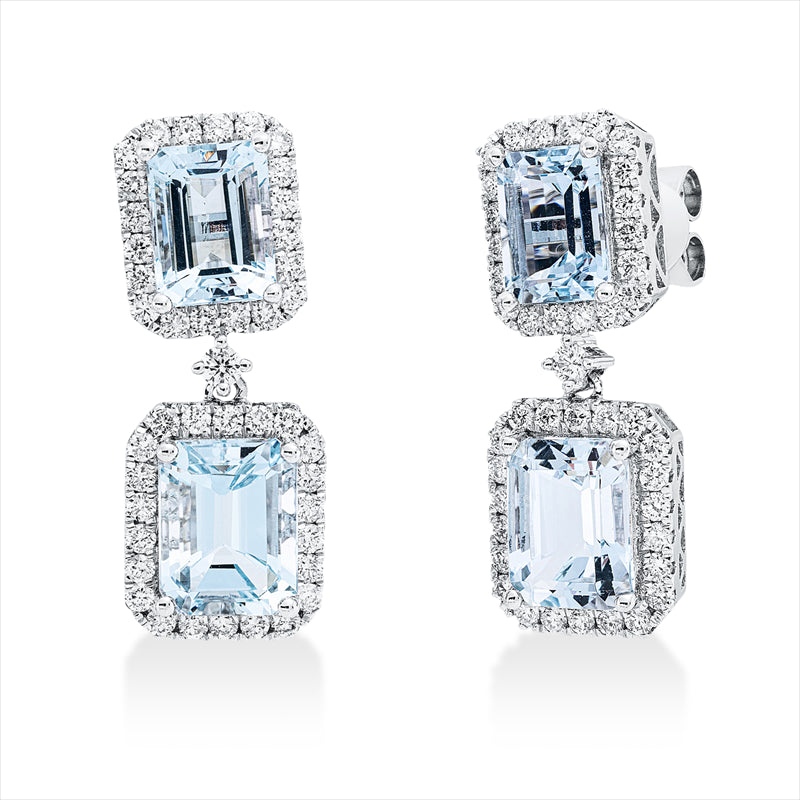 Ohrschmuck mit Aquamarin  aus 750/-18 Karat Weißgold mit 86 Diamanten 1
