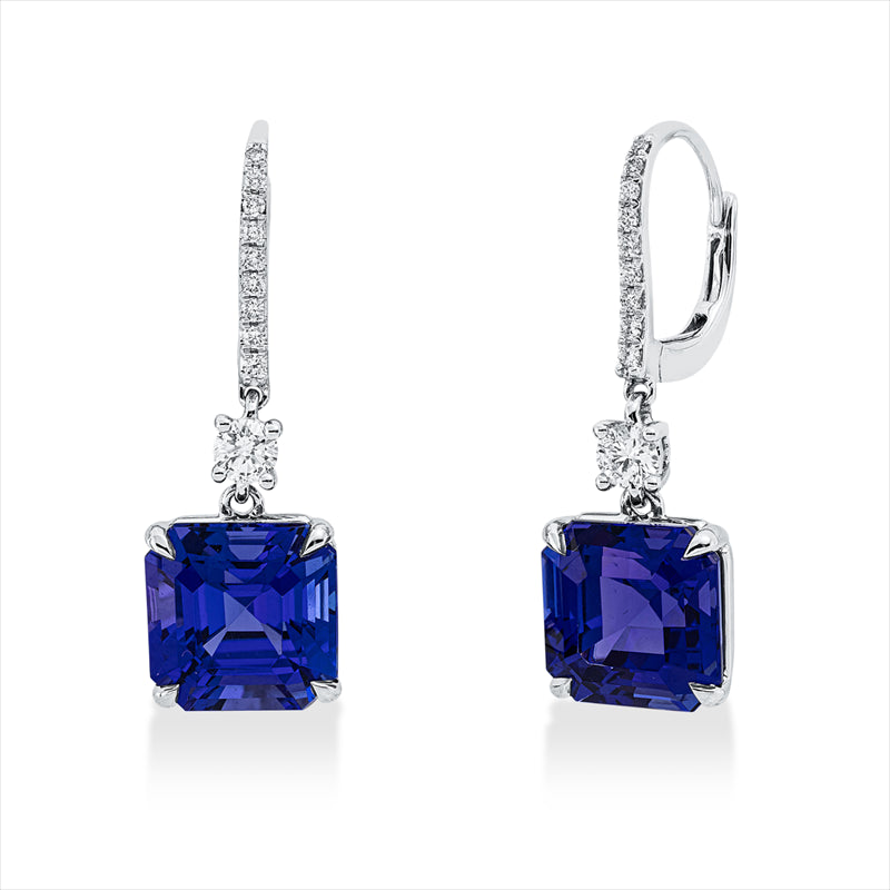 Ohrschmuck mit Tansanit  aus 750/-18 Karat Weißgold mit 20 Diamanten 0