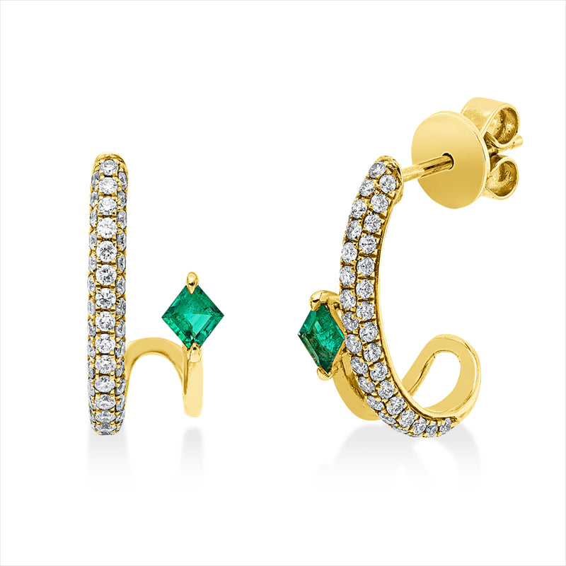 Ohrstecker mit Smaragd  aus 750/-18 Karat Gelbgold mit 98 Diamanten 0