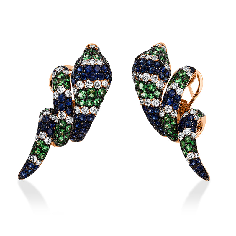 Creolen mit Tsavorith  aus 750/-18 Karat Rotgold mit 74 Diamanten 1