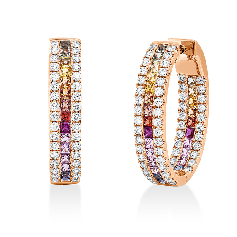 Creolen mit Rubin  aus 750/-18 Karat Rotgold mit 112 Diamanten 1