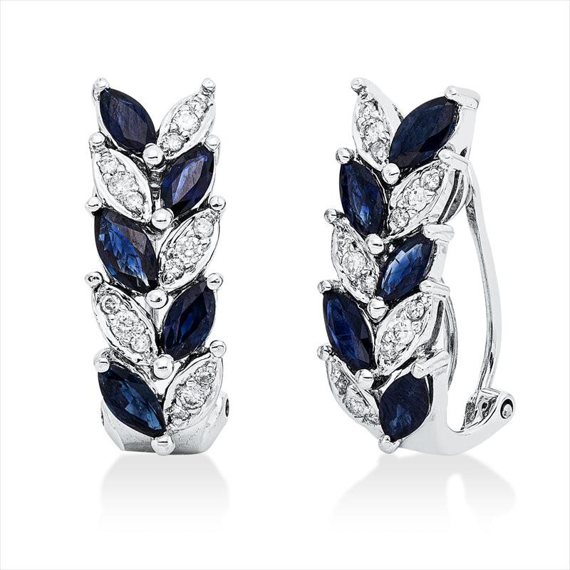Creolen mit Saphir  aus 750/-18 Karat Weißgold mit 30 Diamanten 0