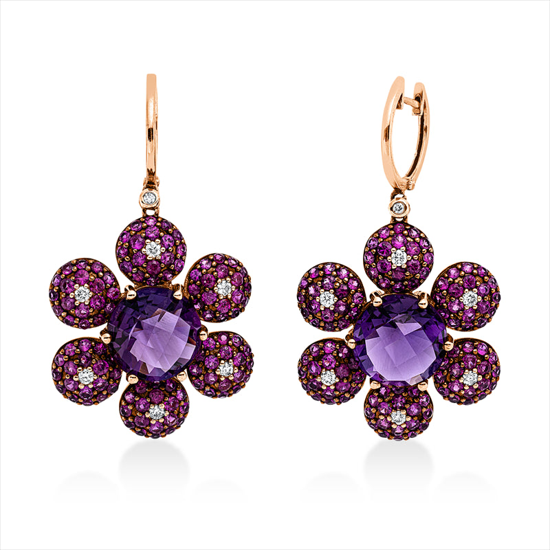 Ohrschmuck mit Rubin  aus 750/-18 Karat Rotgold mit 14 Diamanten 0