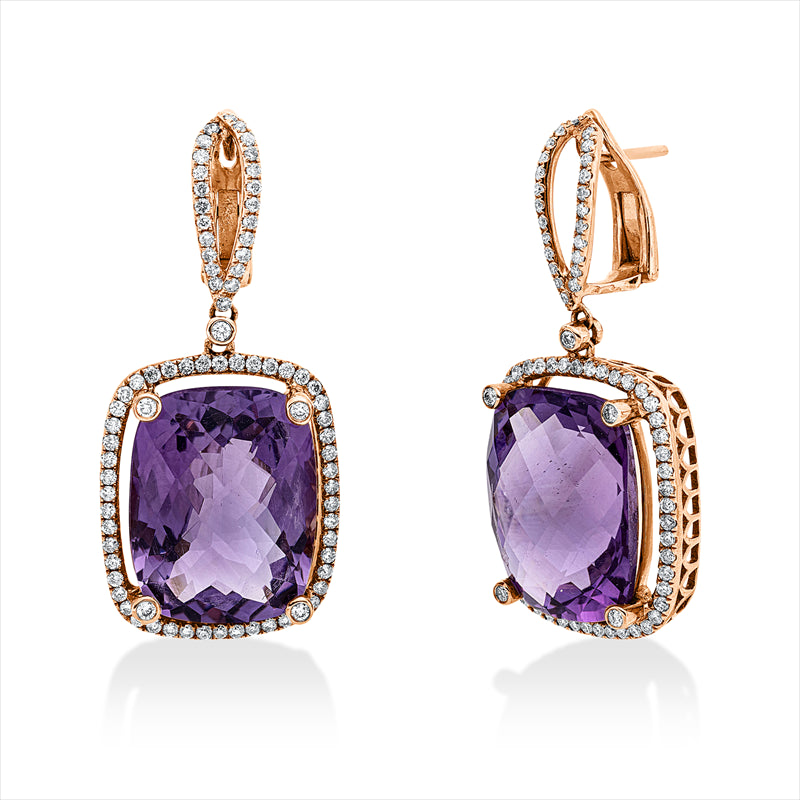 Ohrschmuck mit Amethyst  aus 750/-18 Karat Rotgold mit 158 Diamanten 1
