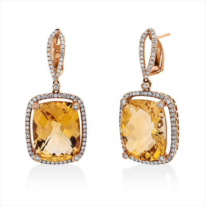 Ohrschmuck mit Citrin  aus 750/-18 Karat Rotgold mit 158 Diamanten 1