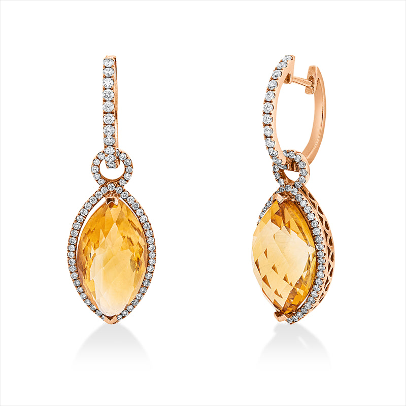 Ohrschmuck mit Citrin  aus 750/-18 Karat Rotgold mit 136 Diamanten 0