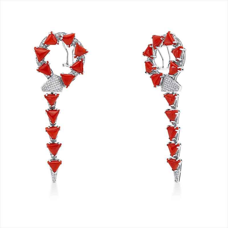 Ohrschmuck mit Korall  aus 750/-18 Karat Weißgold mit 182 Diamanten 0