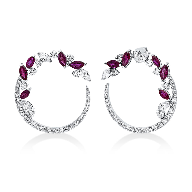 Ohrstecker mit Rubin  aus 750/-18 Karat Weißgold mit 76 Diamanten 2