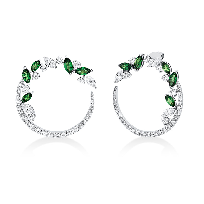 Ohrstecker mit Tsavorith  aus 750/-18 Karat Weißgold mit 76 Diamanten 2