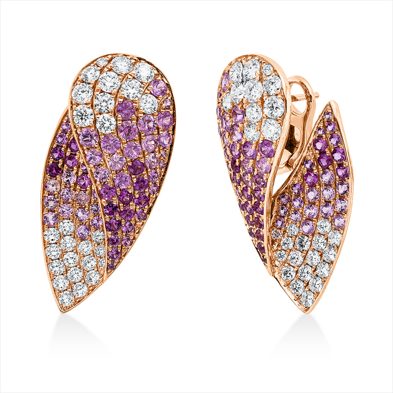 Ohrschmuck mit Saphir  aus 750/-18 Karat Rotgold / Weißgold mit 56 Diamanten 1