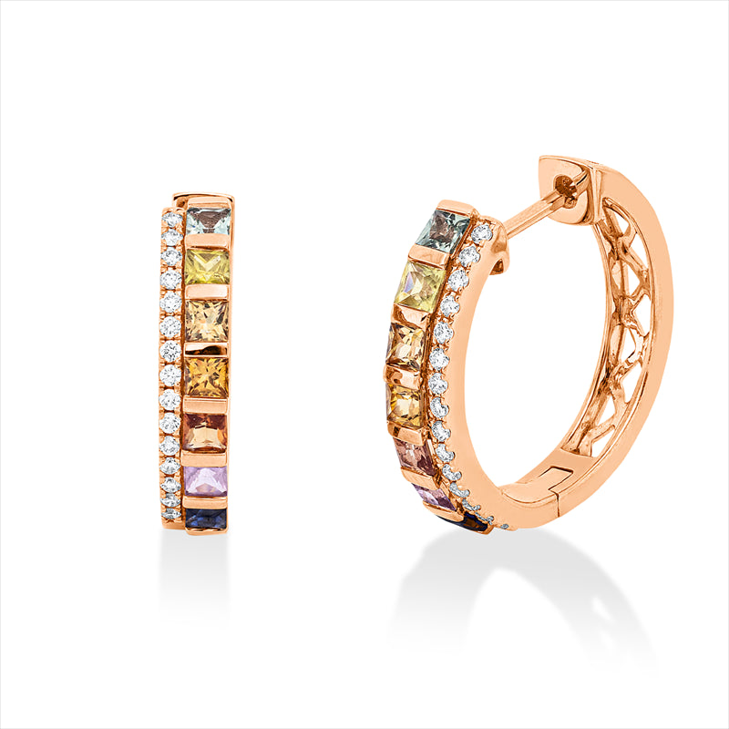 Creolen mit Saphir  aus 750/-18 Karat Rotgold mit 30 Diamanten 0