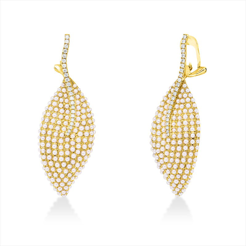 Ohrschmuck   mit Süßwasserperle aus 750/-18 Karat Gelbgold mit 46 Diamanten 0