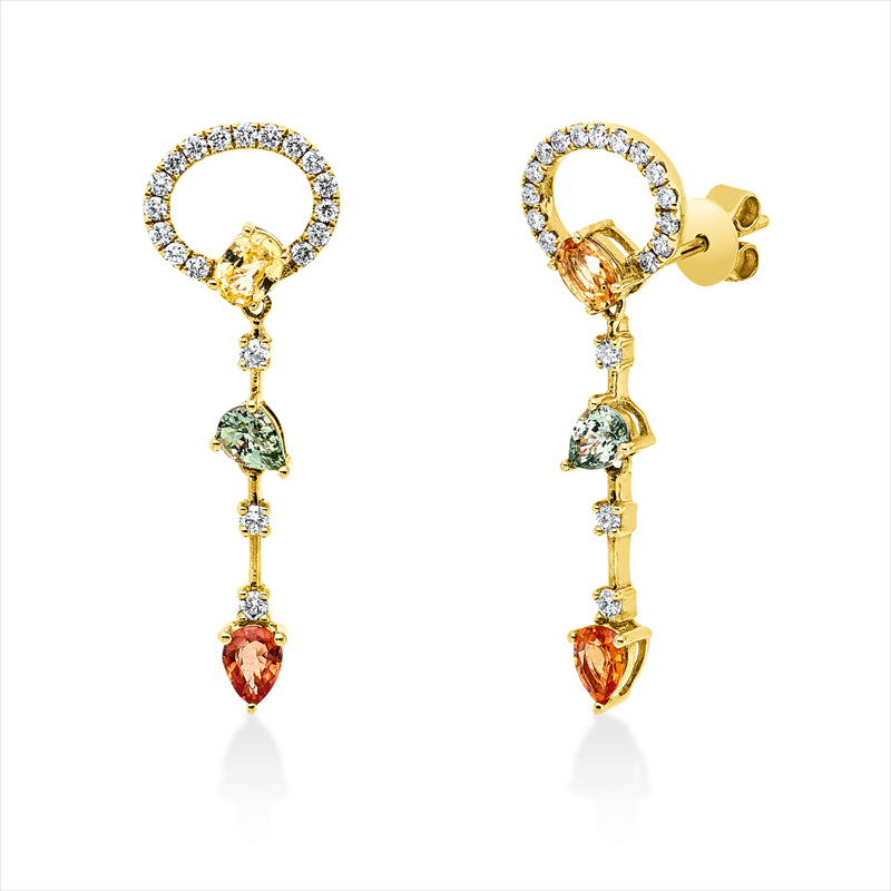 Ohrschmuck mit Saphir  aus 750/-18 Karat Gelbgold mit 38 Diamanten 0