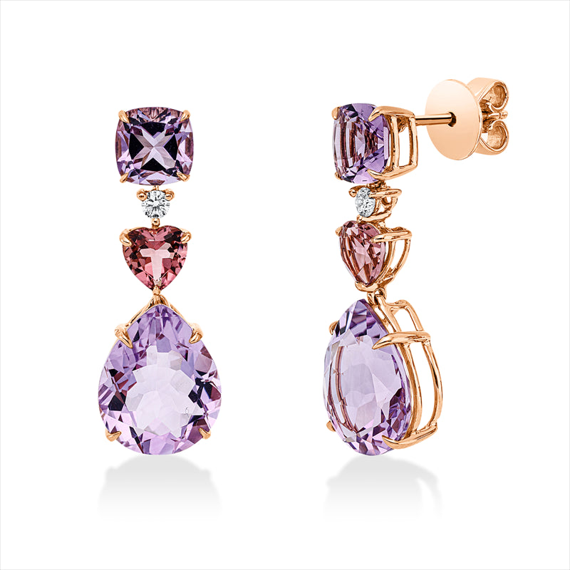 Ohrschmuck mit Turmalin  aus 750/-18 Karat Rotgold mit 2 Diamanten 0