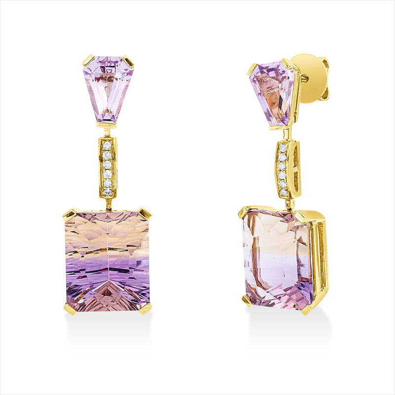 Ohrschmuck mit Amethyst  aus 750/-18 Karat Gelbgold mit 12 Diamanten 0