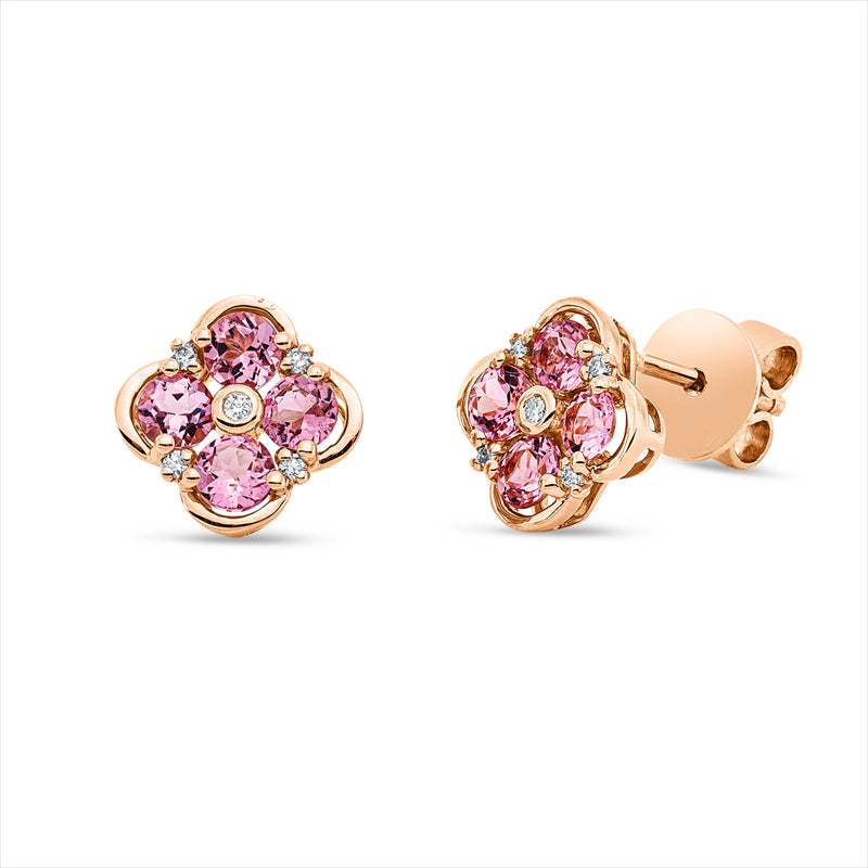 Ohrstecker mit Turmalin  aus 750/-18 Karat Rotgold mit 10 Diamanten 0